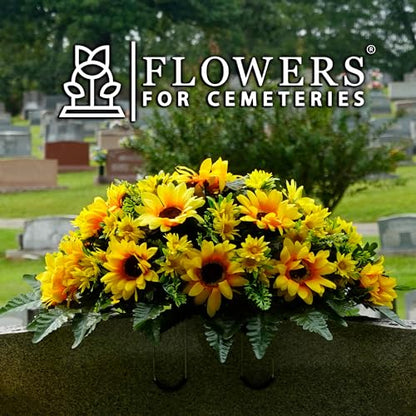 Sympathy Silks Artificial Cemetery Flowers - Grave Flowers for Cemetery - Yellow Sunflower Saddle for Headstone - size: 1 Saddle
