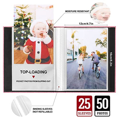Ywlake Photo Album 4x6 50 Pockets 2 Packs, Small Mini Capacity Linen Photo Album Bulk Sets, Each Pack Holds 50 Top Loader Vertical Only Picture for Kids Boy Girls Pink - color: Pink, size: 50 Pockets/2PK