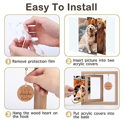 Andthen Dog Memorial Picture Frame with Pet Hair Keepsake Fur Jar & Pet Paw Print Kit- Dog Memorial Gifts, Pet Loss Gifts Wooden Rotating Picture Frame 4 X 6