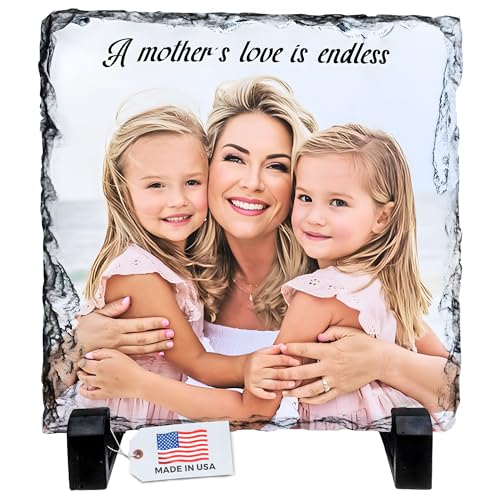 Personalized Photo Rock Slate Frame - Custom Stone Plaque Picture Frame - Mother's Day - Personalized Gift for Mom - Grandma Gift - Mother in Law Gifts - For Wife, New Mom Birthdays, Christmas - color: Mom-Slate