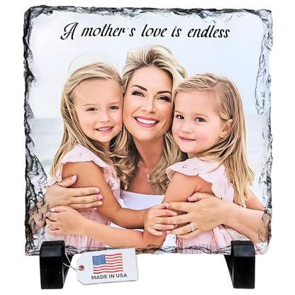 Personalized Photo Rock Slate Frame - Custom Stone Plaque Picture Frame - Mother's Day - Personalized Gift for Mom - Grandma Gift - Mother in Law Gifts - For Wife, New Mom Birthdays, Christmas - color: Mom-Slate