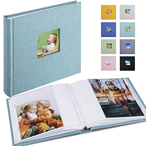 1DOT2 Small Photo Album 4x6, Hold 60 Photos with Memo, Cyan Blue | Vertical Slip-in Pockets, Linen Cover with Writing Space, For Wedding Baby Mother's Day - color: Cyan Blue, size: 4x6