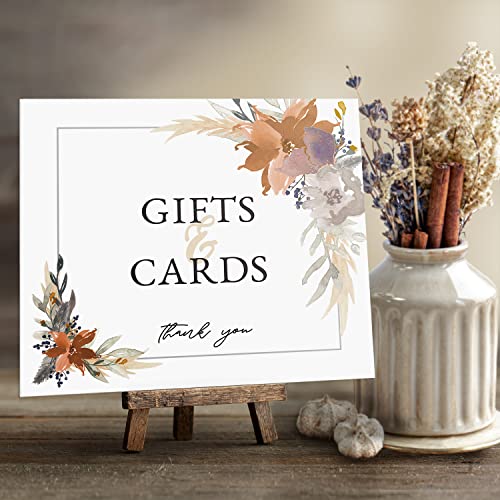 Indie Autumn Floral Gifts And Cards Sign / 8" x 9" Modern Boho Table Top Sign/Wedding Anniversary Reunion Sign/Made In The USA - color: Indie Autumn Floral, style: Gifts & Cards