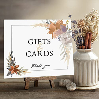 Indie Autumn Floral Gifts And Cards Sign / 8" x 9" Modern Boho Table Top Sign/Wedding Anniversary Reunion Sign/Made In The USA - color: Indie Autumn Floral, style: Gifts & Cards