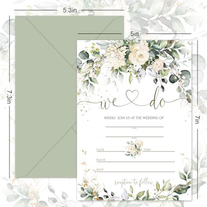 Whaline 25 Sets Greenery Floral Wedding Invitation with Envelopes Stickers Eucalyptus Leaves Fill in Blank Invites Cards for Bridal Shower, 5 x 7 Inch - style: Greenery Floral