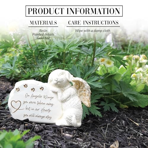 Pavilion Gift Company - On Angels Wings You Were Taken Away, But In Our Hearts You Will Always Stay - 7.5" Angel Wing Dog Garden Memorial Stone Bereavement Memorial Loss Of Loved One Gift Rescue Doggy - color: Beige, Gold