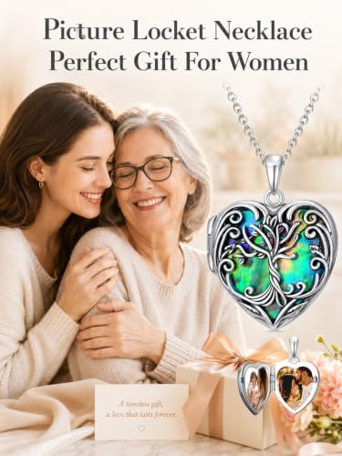 JKR Heart Picture Locket Necklace for Women That Holds Pictures Jewelry | Memorial Necklace with Picture Anniversary Birthday Gift for Women Wife Mom Girlfriend - color: Tree of Life