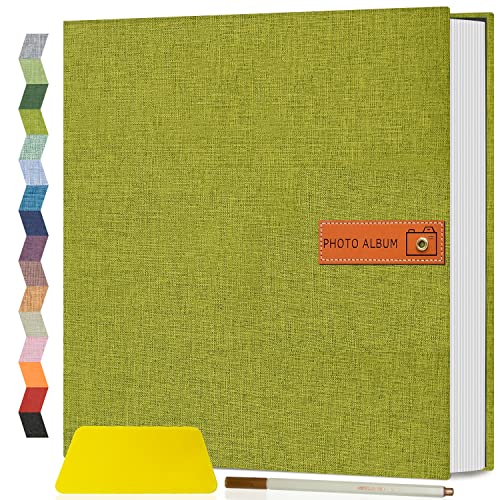 Popotop Large Photo Album Self Adhesive 4x6 5x7 8x10 Scrapbook Album DIY Picture Book,Gifts for Mom,Family Baby and Wedding,with Metal Pen and Plastic Board - color: Matcha green, size: 11.5"x10.6"40pages