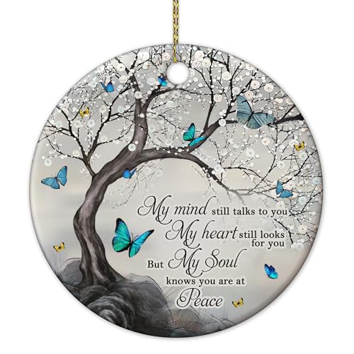 Hyturtle Butterfly Memorial Ornament - Remembrance Ceramic Keepsake with Tree and Quote - Sympathy Gift for Loss of Loved One - Bereavement Christmas Ornament - 3 Inch Memorial 4 - color: Memorial 4