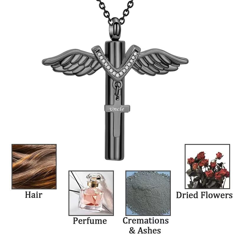 Cross Urn Necklace for Mom Dad Grandma Grandpa Brother Uncle Aunt Angel Wings Cremation Pendant Memorial Keepsake Jewelry - style: Sister