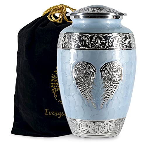 Cremation Urns for Human Ashes Adult Female and Male – Decorative Large Burial Funeral Urn with Angel Wings Design, Sky Blue - color: Sky Blue, size: Single Large