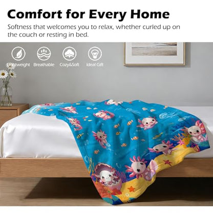 Axolotl Blanket 50x60 Inches, Super Soft Plush Fleece Throw Blanket, Cute Animal Gifts for Girls Boys Kids Teens, Cozy Bedding for Bed Couch, Lightweight & Warm - color: Axolotl