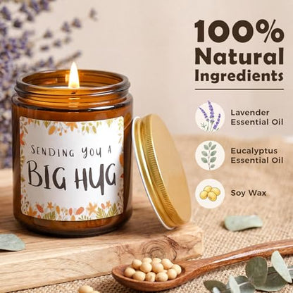 MULCHUM Lavender Scented Candle, Thinking of You Hug Gift for Friends | Relaxing Natural Soy Wax Jar Candle for Women Girlfriend Mom Sisters Stress Relief, 7oz 45 Hours Long Lasting Burn - color: Hug