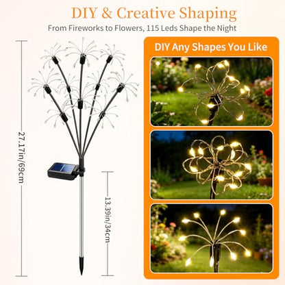Solar Garden Lights Outdoor, 4 Pack 2-Layer Swaying Fairy Firework Lights - color: Warm White