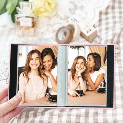 Artmag Mini Photo Album 4x6 50 Pockets 2 Pack, Linen Cover with Front Window Album Each Holds 52 Vertical Photos for Family Wedding Baby Children (Pink) - color: Pink, size: 50 Pockets/2PKS