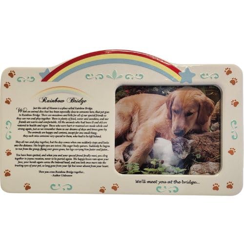 BANBERRY DESIGNS Pet Bereavement Photo Frame - Rainbow Bridge Poem - Pet Memorial - Sympathy Picture Frame -10" W x 6" H - Plaque