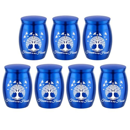 Small Keepsake Urn for Human Ashes Tree of Life Cremation Urns Mini Set of 7 Urns Perfect Stainless Steel Memorial Ashes Holder Small Funeral Ash Urn-Forever in My Heart (7Pcs-Blue) - color: 7pcs-blue
