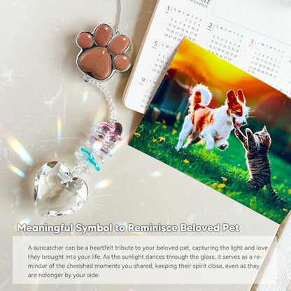 Pet Memorial Suncatcher - Dog Memorial Gifts, Pet Loss Sympathy, Thoughtful Dogs and Cats Condolence Bereavement Remembrance Gifts, Chrysoberyl Cat's Eye Stone Paw Crystal Suncatcher - color: Sandy