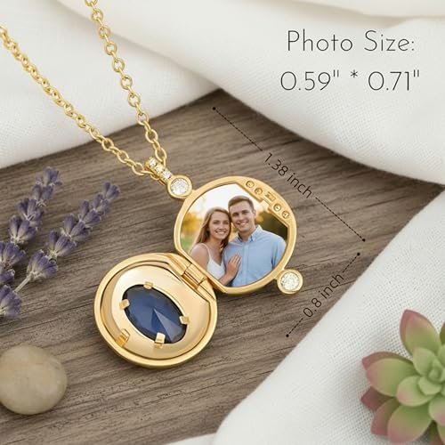 Personalized Printed Photo Locket Necklace for Women and Men, Custom Picture Pendant with Optional Back Engraving, 18K Gold-Plated Heart, Round and Unique Shapes, Memorial Gift - color: Nova