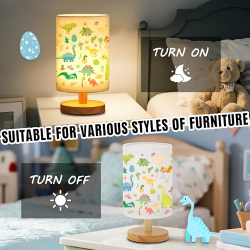 WSYEAR Bedside Table Lamp for Bedroom with Dinosaur Pattern Printed Shade 3-Way Dimmable Small Lamp with Wood Base for Living Room, Desk, Dorm, Home Office - color: Dinosaur Pattern