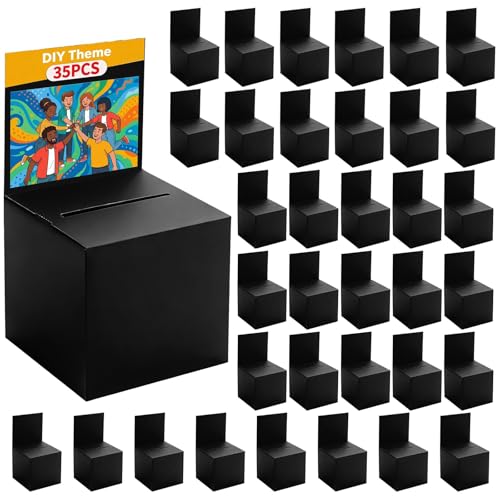 35 Pack Raffle Box Ballot Box with Slot, 6 x 6 x 6 Inch Black Cardboard Suggestion Box with Removable Header, for Collecting Business Card Voting Contest Fundraising Donation and Suggestion - color: Black, size: 35Pack