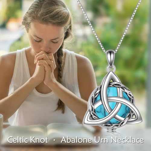 WINNICACA Celtic Knot Necklace 925 Sterling Silver Celtic Pendant Irish Urn Necklace Jewelry Birthday Anniversary Valentine's Day Gifts for Her Women Wife Girlfriend Daughter - style: 2-Celtic Knot Urn Necklace(Turquoise)