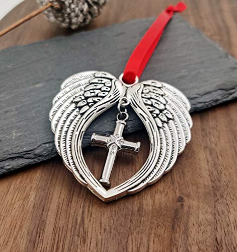 Memorial Gifts, Remembrance Sympathy Gifts for Loss of Loved One Silver Angel Wings Christmas Ornament, Your Wings were Ready But My Heart was Not Decoration