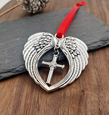 Memorial Gifts, Remembrance Sympathy Gifts for Loss of Loved One Silver Angel Wings Christmas Ornament, Your Wings were Ready But My Heart was Not Decoration