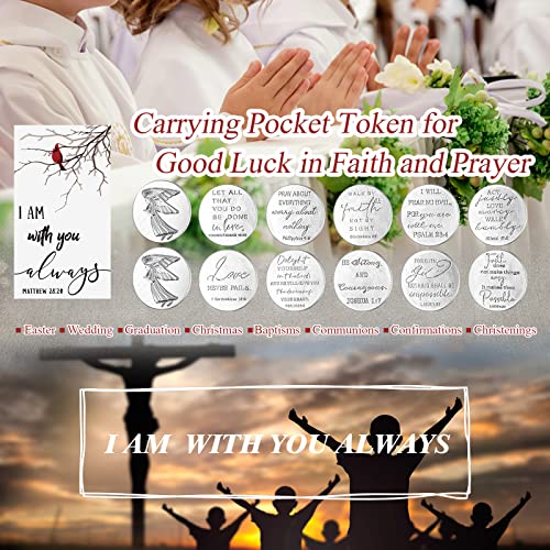 100 Sets Memorial Angel Sign Set Pocket Angel Tokens Coins Inspirational Christian Bible Verb Quotes Funeral Cardinal Sign I Am with You Always Cards White Organza Bags Guardian Gift Bag Angel Charms