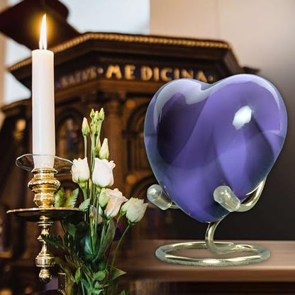 Heart Urn with Stand & Box Keepsake Urn for Human Ashes Mini Cremation Urn for Men & Women (Purple) - color: Purple