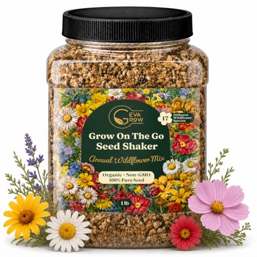 Wildflower Seed Shaker – Annual Mix by GevaGrow | 17 Variety Flower Seeds for Planting in Pots & Outdoor Gardens, Bulk 300,000+ Seeds - 1 Pound Tub - size: 1 Pound Tub, style: Annual Wildflower Mix