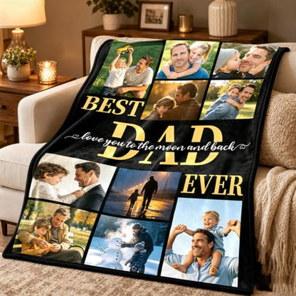 Father's Day Custom Blanket Personalized Photo Blanket Dad Blankets Best Dad Ever 10 Photos Customized Flannel Blanket Birthday Fathers Day for Papa Grandpa Men Gifts from Daughter Son Wife - color: Dad02