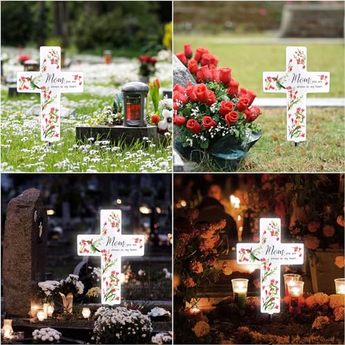 Solar Cross Light for Grave, Mom Cemetery Memorial Stake Sympathy Gift - color: Mom