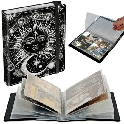 Small Photo Album 3.5x5 inch 80 Pictures PU Leather Photo Albums with Transparent Inner Pockets & Elastic Band for Wedding Boys Girl Travel Family Pictures - Moon and Sun - color: Moon and Sun, size: 3.5x5 Photo Album