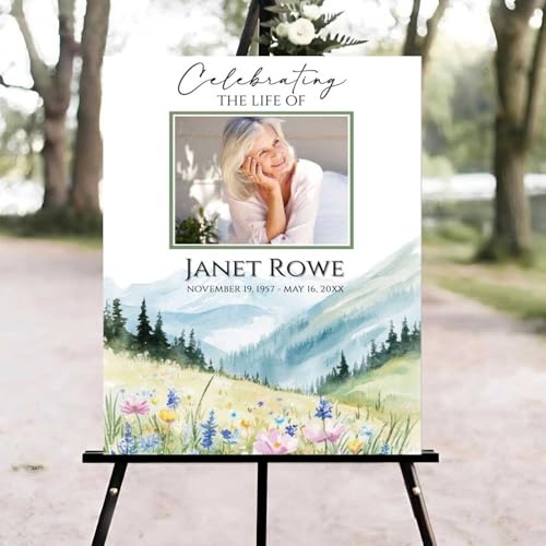 Mountain Meadow Floral Funeral Welcome Sign, Celebration of Life Welcome Sign, in Loving Memory Sign, Celebration of Life Funeral Sign, Celebration of Life Sign, Memorial Sign with Photo #fR123 - color: Version #12