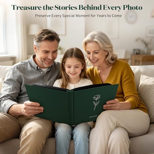 DazSpirit 4x6 Photo Album, 600 Photos, Large Capacity, Linen Hardcover | Green Floral Photo Book, Acid-Free Slip-In Pages, Memory Album for Wedding, Baby, Anniversary, Travel and Family Photos - color: Dark Green