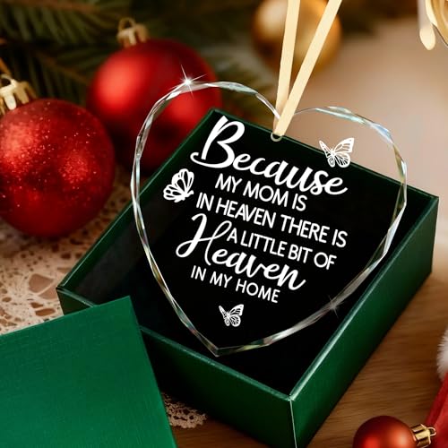 Sympathy Gifts for Loss of Loved One, Memorial Heart Glass Christmas Ornament In Loving Memory of Mom Mother, Bereavement Remembrance Condolence Comfort Gift Keepsake Home Decor - style: Heart-Because