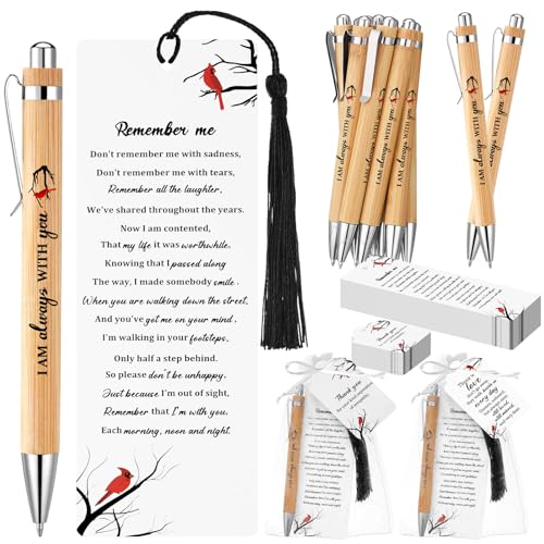 Sayglossy 200 Pcs Cardinal Funeral Gifts Celebration of Life Gifts Set Memorial Decorations for Sympathy Include 50 Ballpoint Pens 50 Bookmark 50 Poem Cards and 50 Organza Bags - style: Cardinal