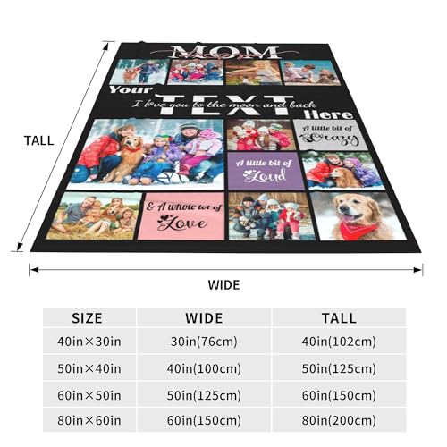 Birthday Gift for Mom Personalized 10 Pictures Throw Blanket Using Own Photos & Text Custom Soft Flannel Fleece Blanket for Adult Mom Grandma Family on Mother's Day Anniversary Christmas - color: Style 34