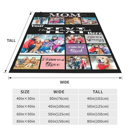 Birthday Gift for Mom Personalized 10 Pictures Throw Blanket Using Own Photos & Text Custom Soft Flannel Fleece Blanket for Adult Mom Grandma Family on Mother's Day Anniversary Christmas - color: Style 34