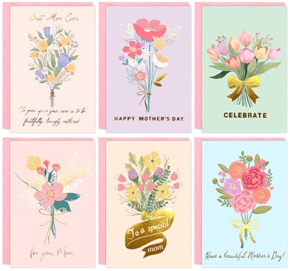 24 Pcs Happy Mother's Day Greeting Cards Floral Blank Note Cards Gold Foil With Pink Envelopes Mother's Day Present Gift Box Assorted Party Celebration Cards For Mom, Mother-in-Law, Stepmom, Grandma, Aunt, Godmother-4X6 in