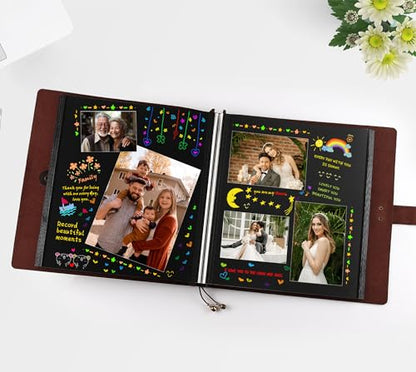 Leather photo Album Self Adhesive Pages, Handamde Leather Scrapbook Photo Album, Wedding Family Album, Holds 3x5, 4x6, 5x7, 6x8, 8x10 Photos - Coffee - color: Coffee, size: 13.58x13x1.3