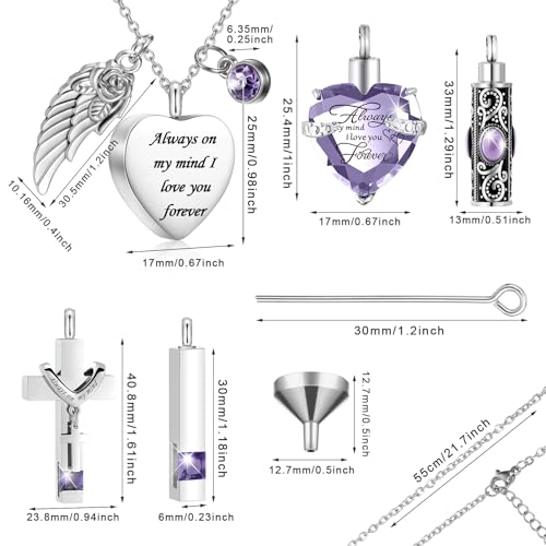 Fumete 5 Pcs Urn Necklaces for Ashes Cremation Keepsake - color: Light Purple