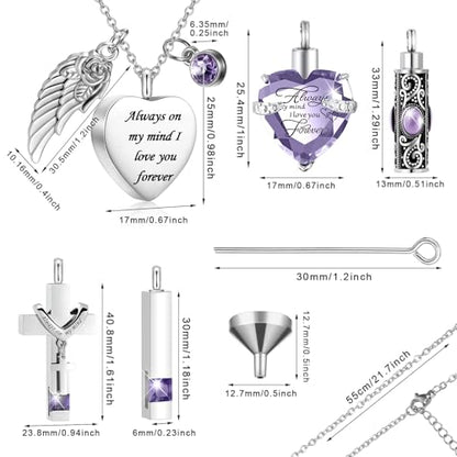 Fumete 5 Pcs Urn Necklaces for Ashes Cremation Keepsake - color: Light Purple