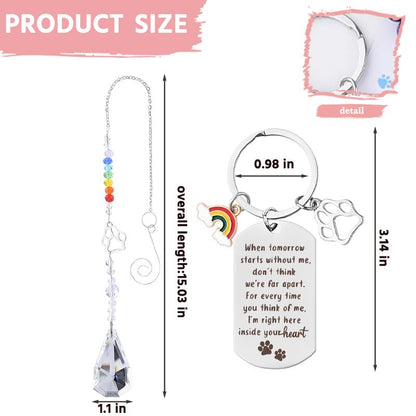 Sisadodo Rainbow Bridge Dog Memorial Gifts for Loss of Dogs Cats Rainbow Bridge Bracelet Keychains Paw Crystal Sun Catcher - color: Keychian and Crystal Suncatcher