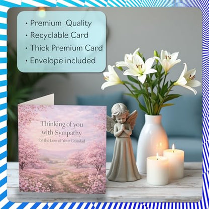 Stuff4 Comforting Sympathy Card, Loss of Grandad | Gentle Words of Comfort, Serene Cherry Blossom Scene in Soft Pink and Green, 5.7 Inch Square, Envelope Included - color: Grandad