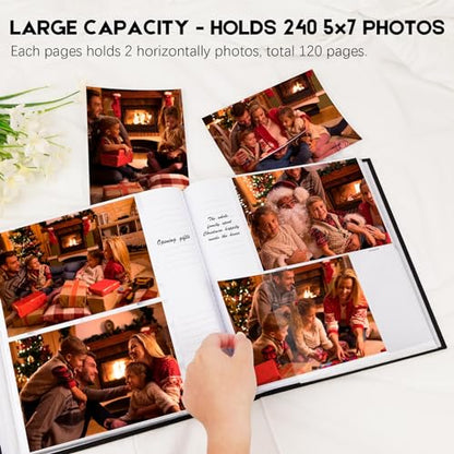 Aevdor 5x7 Photo Album, 240 Photos, Writing Space, Linen Cover, Black - color: Black
