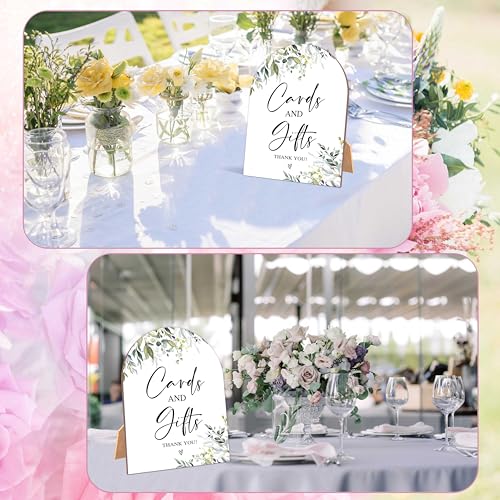 Greenery Cards and Gifts Sign, Wedding Ceremony Signs, 6 x 8 Inch Arch Wooden Tabletop Sign with Stand, Wedding Reception Decoration Supplies (PZ01) - color: Cards and Gifts
