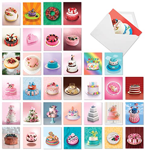 The Best Card Company - 36 Assorted Blank Notecards Bulk Box Set 4 x 5.12 Inch with Envelopes (36 Designs, 1 Each) Friendship Birthday Card Variety Pack - Cakes for All Seasons AM7074OCB-B1x36 - style: Cakes for All Seasons