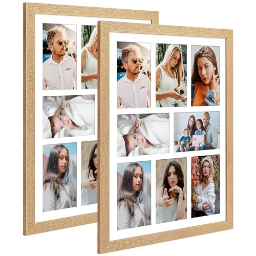 13x17 Collage Frame with 8 Openings 4X6 Pictures, Multiple Picture Frame with Mat, Wall or Tabletop Decor, Natural Wood Grain,2 Pack - color: Natural, size: 13x17-(8 open4x6)-2P